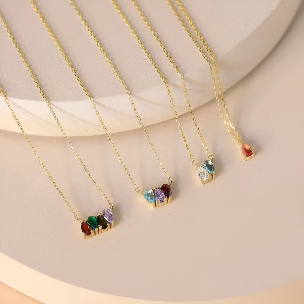 Zircon birthstone necklace on titanium steel princess chain with electroplated finish options