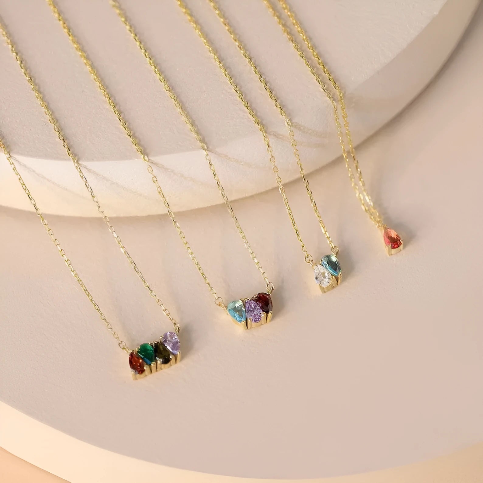 Zircon birthstone necklace on titanium steel princess chain with electroplated finish options
