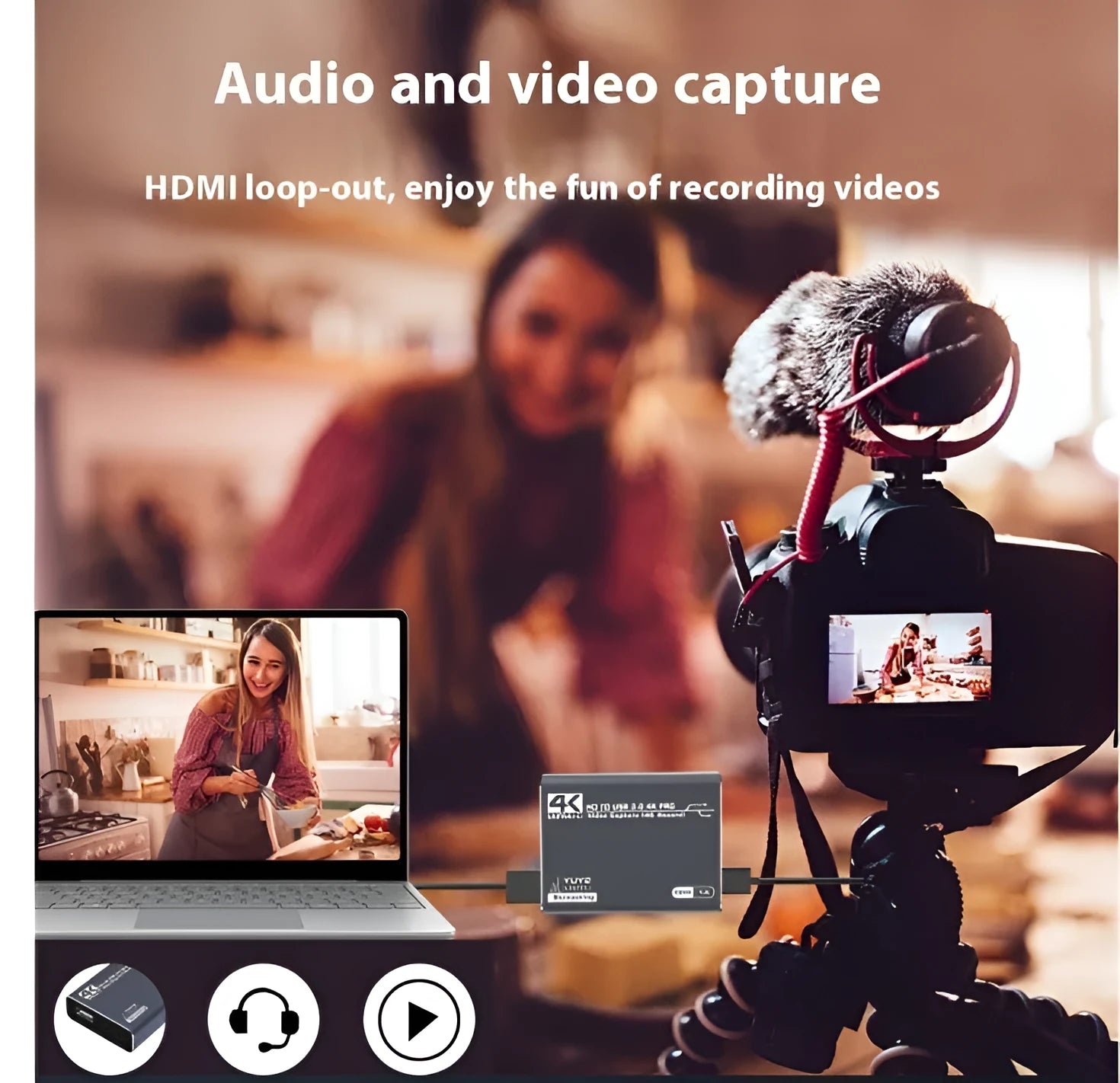 Black 4K gaming set-top box with recording and audio playback functions