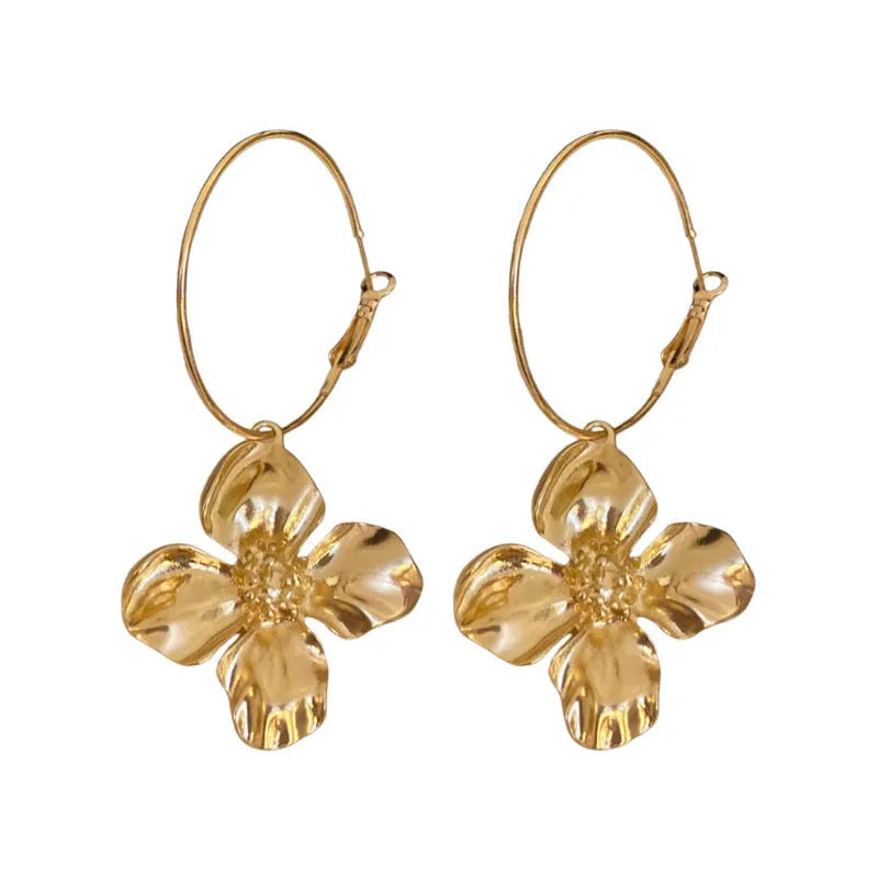 Silver needle flower geometric earrings in gold and silver colour options with vintage styling