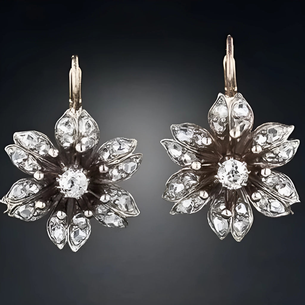 Women's retro fashion earrings in electroplated silver colour made from alloy metal