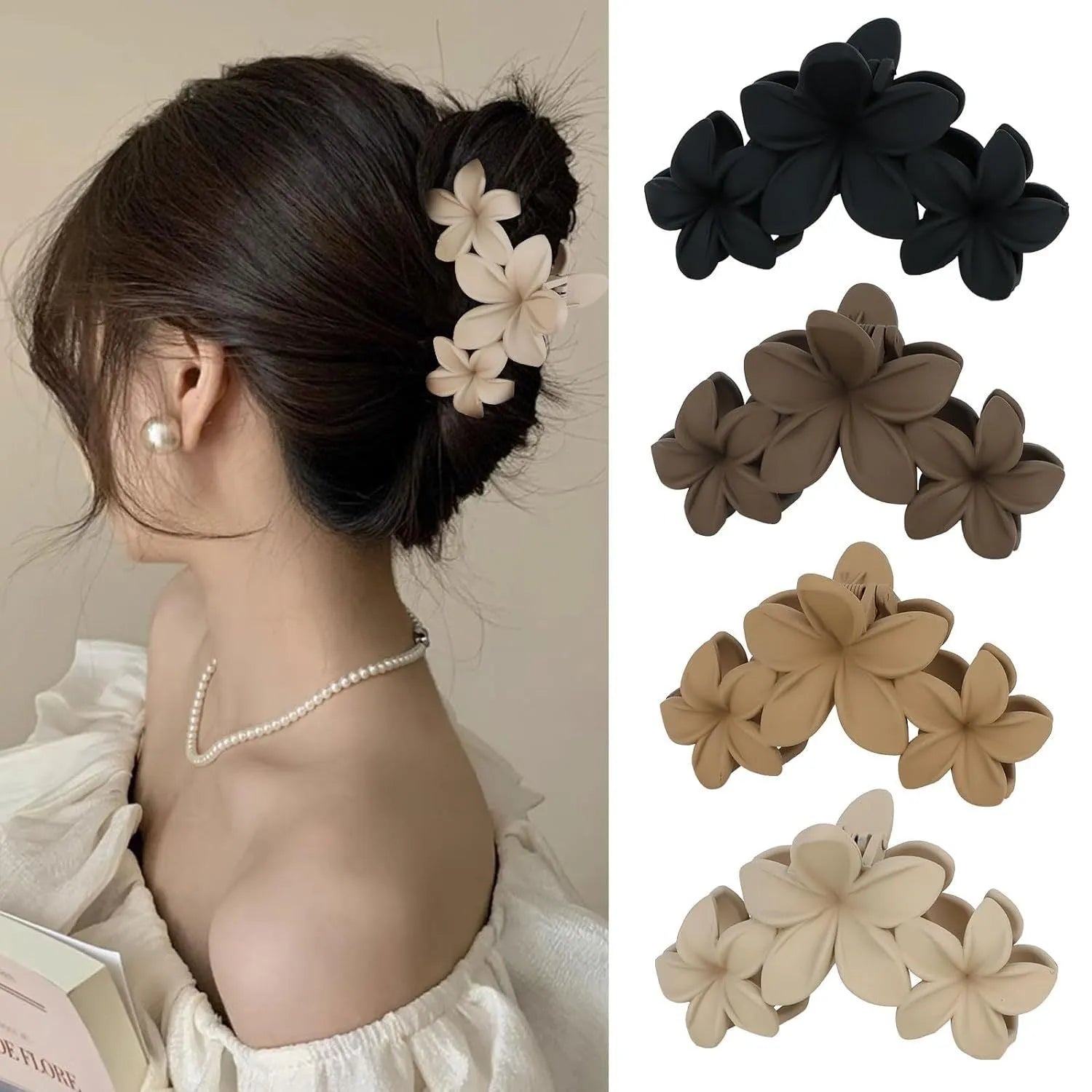 Six rose red plastic hair clips with frosted grip and pointed toe quadrilateral design