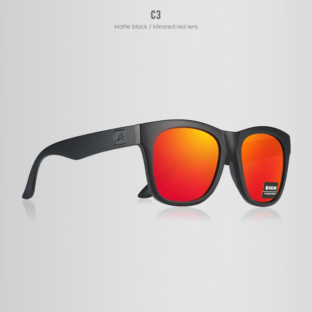 Polarised sunglasses with TAC lenses and PC frame for outdoor fishing and driving.
