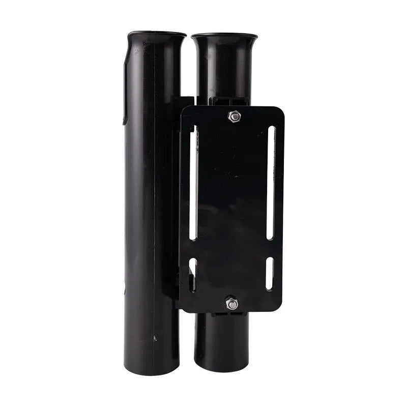 Plastic fishing rod rack with double-layer frame and pipe clamp for bicycle and motorcycle mounting