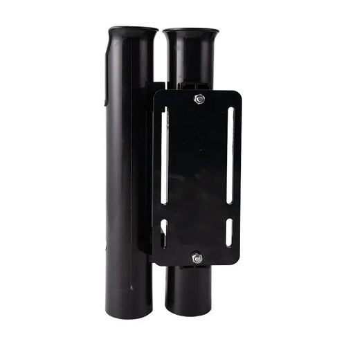 Plastic fishing rod rack with double-layer frame and pipe clamp for bicycle and motorcycle mounting