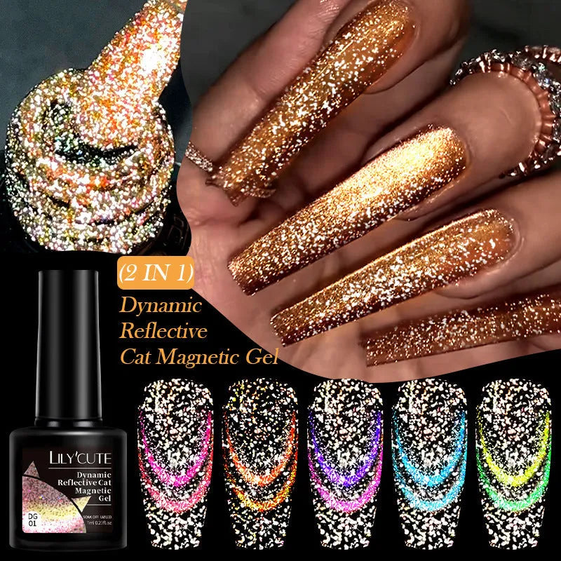 Diamond In The Debris Cat Eye Series UV Gel Nail Polish bottles in six colours with nail glue.