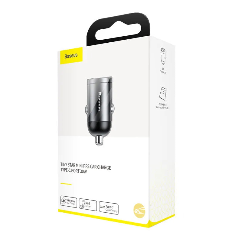 Electro-optical grey 30W PPS fast charge mini car charger with single USB port