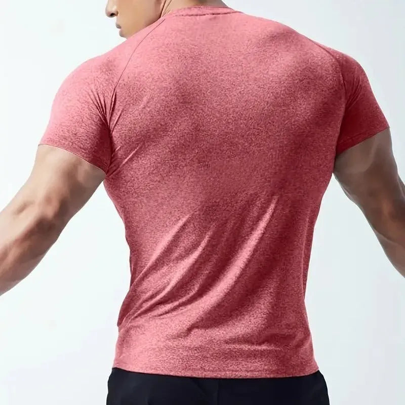Men's quick-dry polyester short sleeve T-shirt in black, grey, green or pink colours