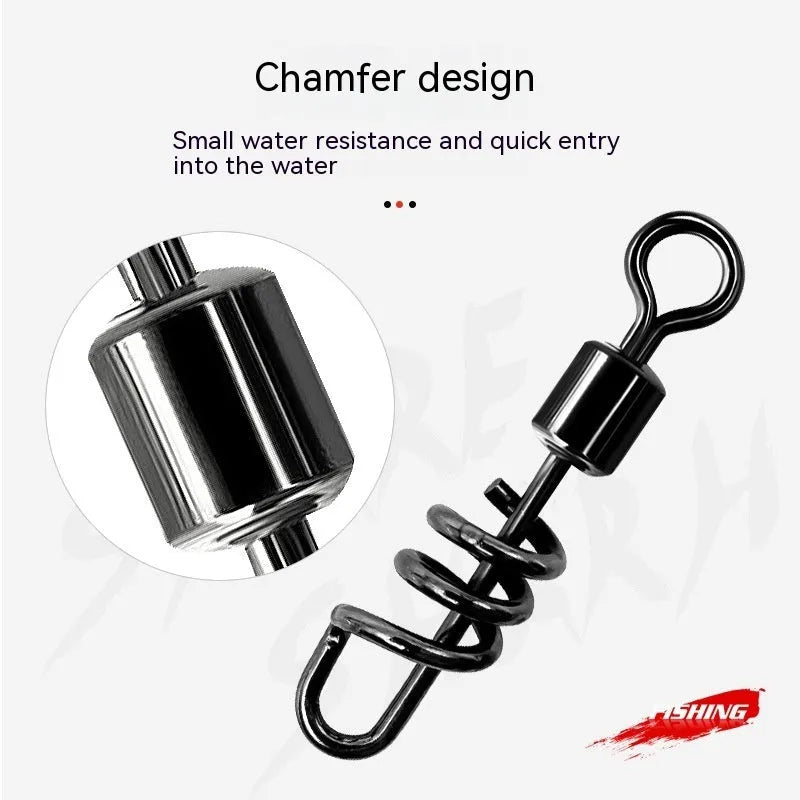Copper and stainless steel 8-shaped fishing swivel connector in seven different sizes.