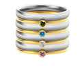 Geometric December birthstone engraved ring in titanium steel on a plain background.