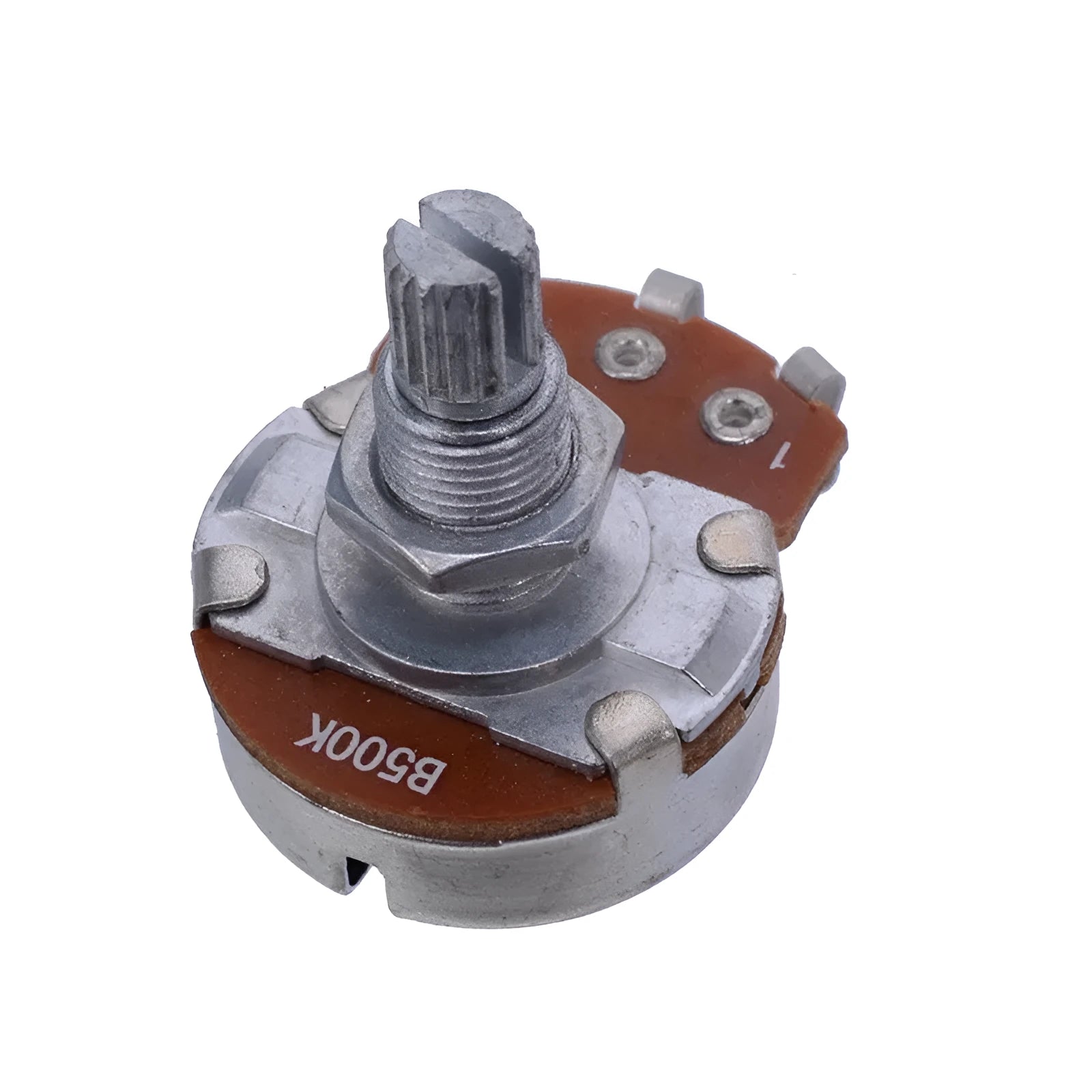 Metal electric guitar potentiometer knob with colour-coded resistance markings