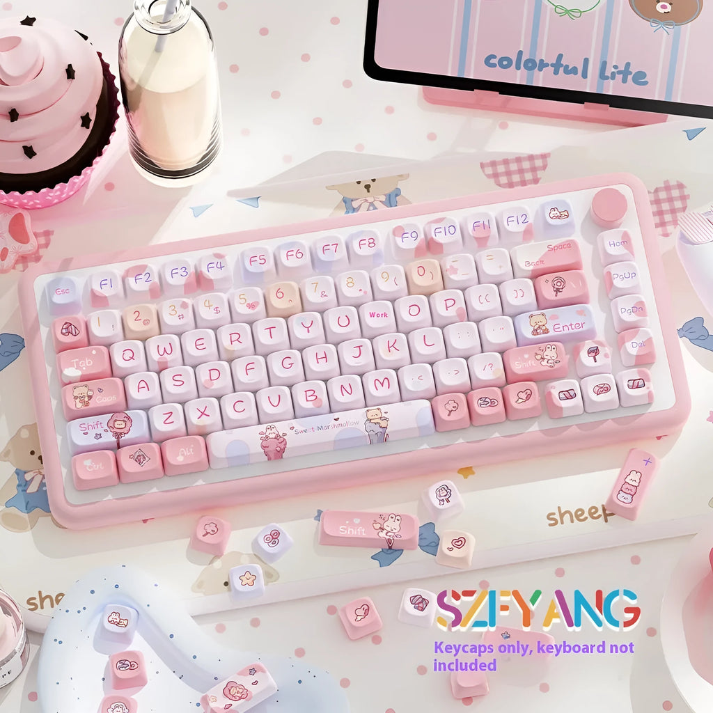 Sweet Cotton Candy coloured PBT keycap set for mechanical keyboards in 112 and 120 key options