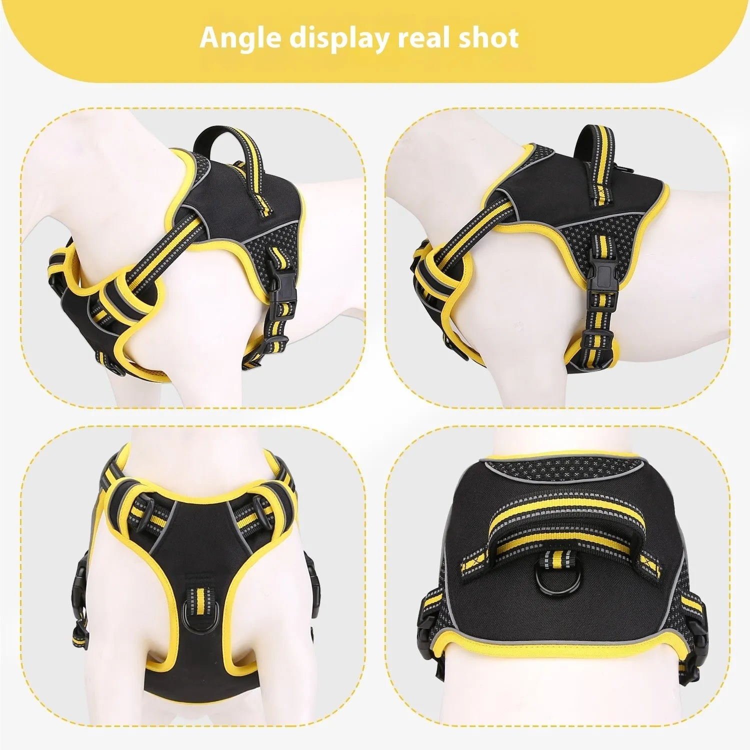 Polyester dog training harness with anti-breaking loose design in yellow and orange colours