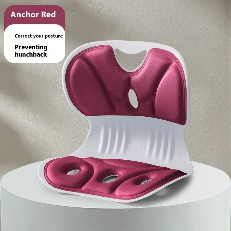 Memory foam seat cushion in solid colour on a chair, shown in small and large sizes.
