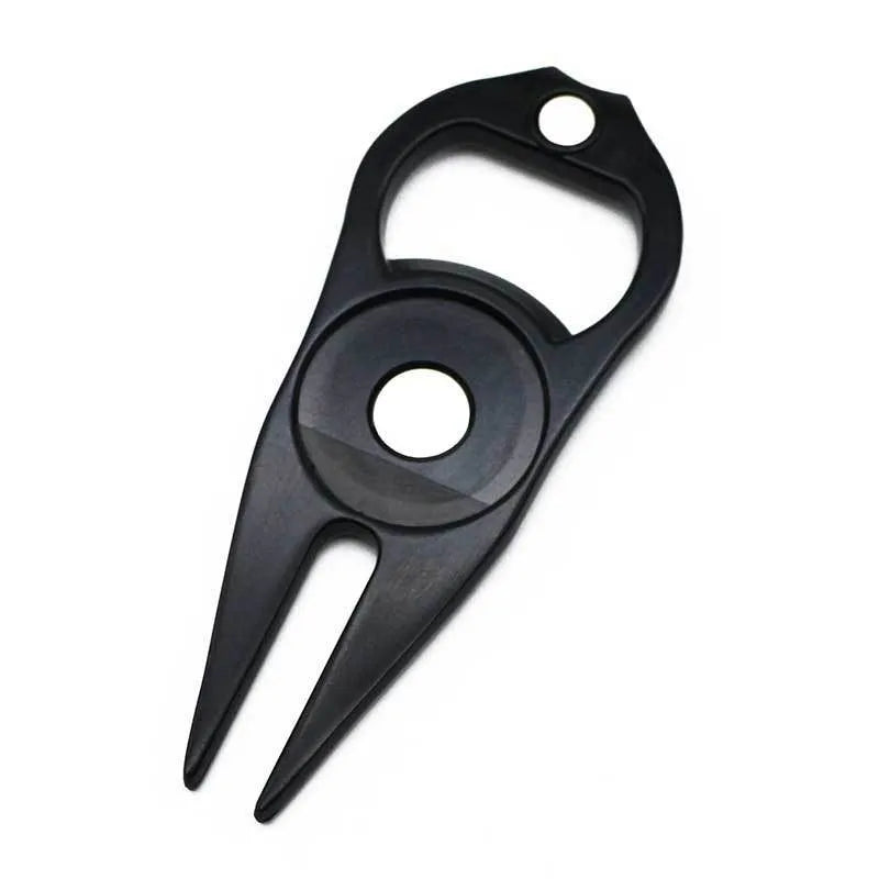 Golf ball fork bottle opener tool in zinc alloy with ball yoke and coin accessories