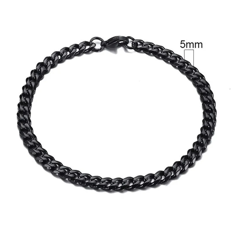 Six-sided geometric Cuban link metal bracelet in gold colour, shown in various widths.