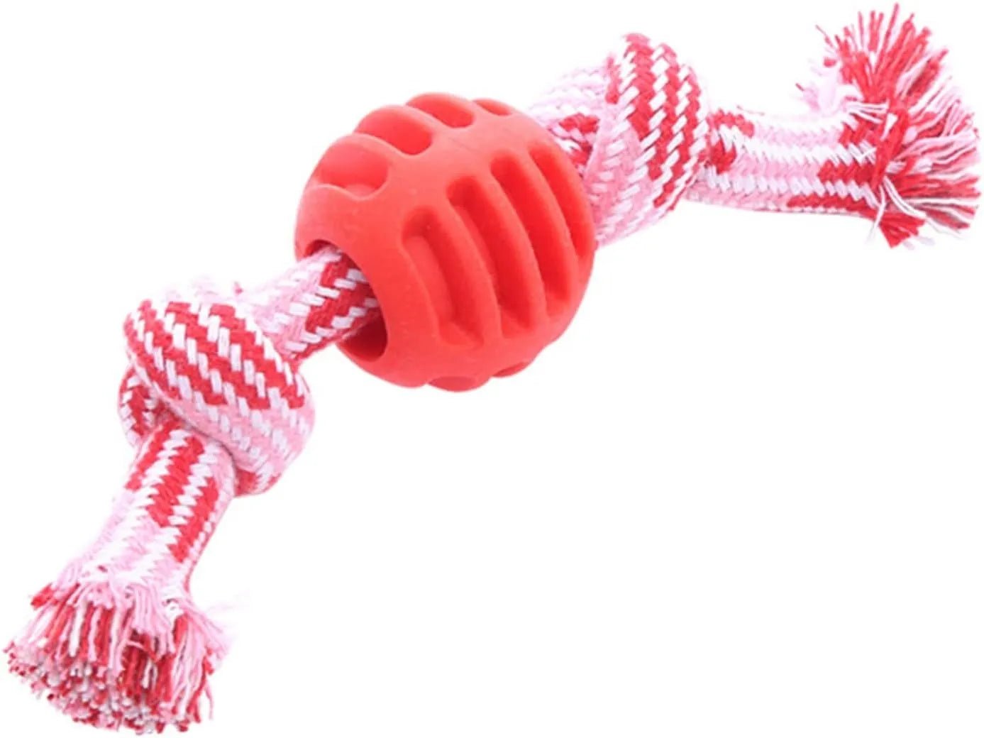 Blue molar-shaped dog chew toy with white ropes for teeth cleaning