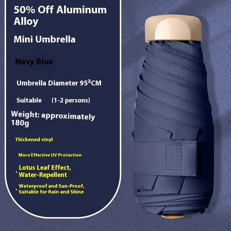 Five-fold gradient vinyl mini sun umbrella open showing colour and alloy frame