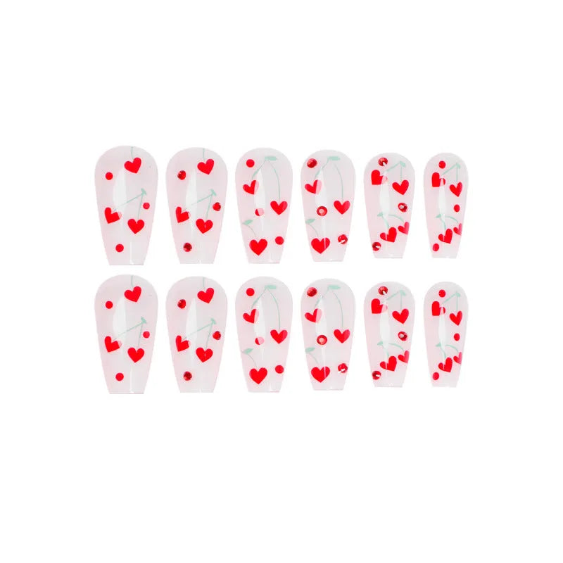 French Love nail decoration sheet with red diamond and cherry designs, 24 pieces with glue