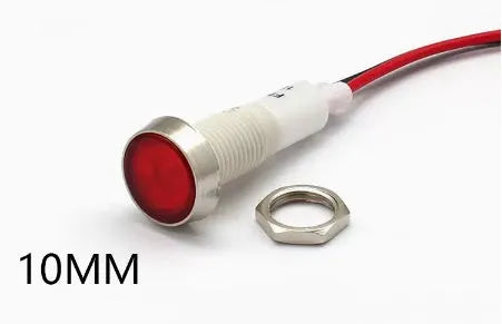10mm stainless steel edge plastic indicator light with attached wire in multiple colours