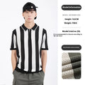 Men's short sleeve striped sweater in ice silk viscose with a decorative zipper.