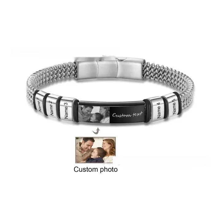 Men's stainless steel and leather rope bracelet with heart-shaped design and bead lettering options