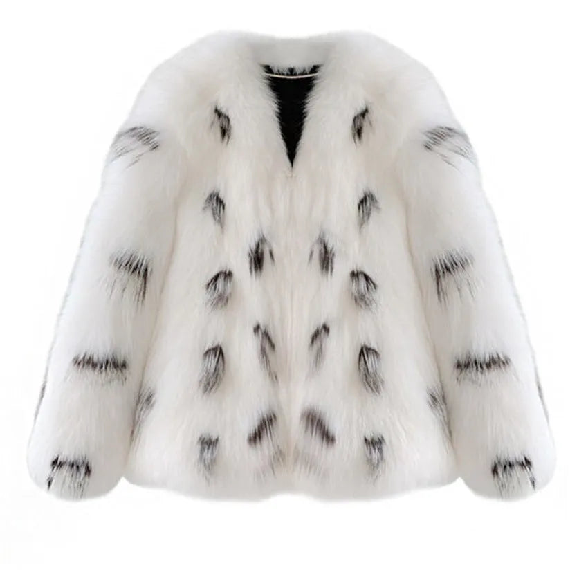 Women's black and white Korean-style slim-fit faux fur plus size coat