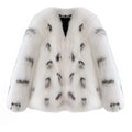 Women's black and white Korean-style slim-fit faux fur plus size coat