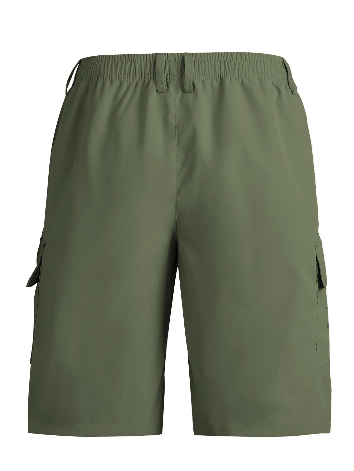 Man wearing straight-leg casual shorts in khaki colour, showing the relaxed fit and shorts length