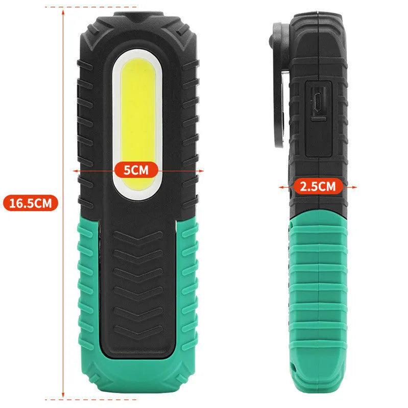 Black and green PET-coated USB auto repair work light for vehicle maintenance inspection