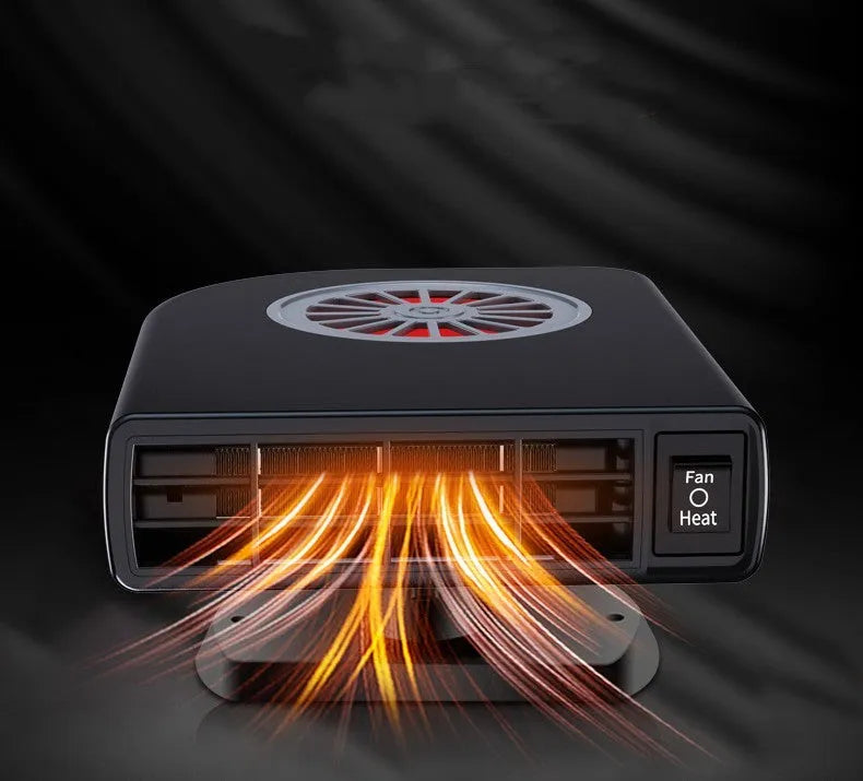 Black vehicle-mounted heater with adjustable head for car defrosting and defogging