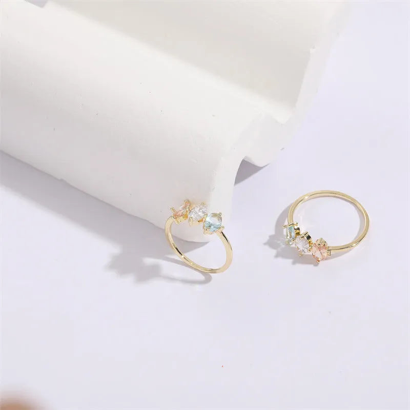 Geometric birthstone horse eye ring with tricolor zircon design in 14k real gold RG9066 electroplated finish