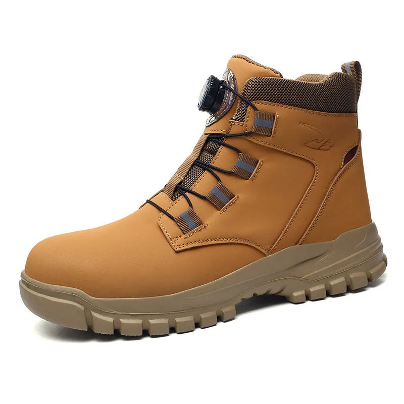 Leather and rubber lightweight labour protection safety shoes in black colour.
