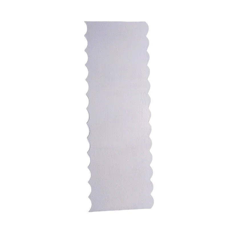 Stainless steel cake scraper with polygon patterns for buttercream texturing