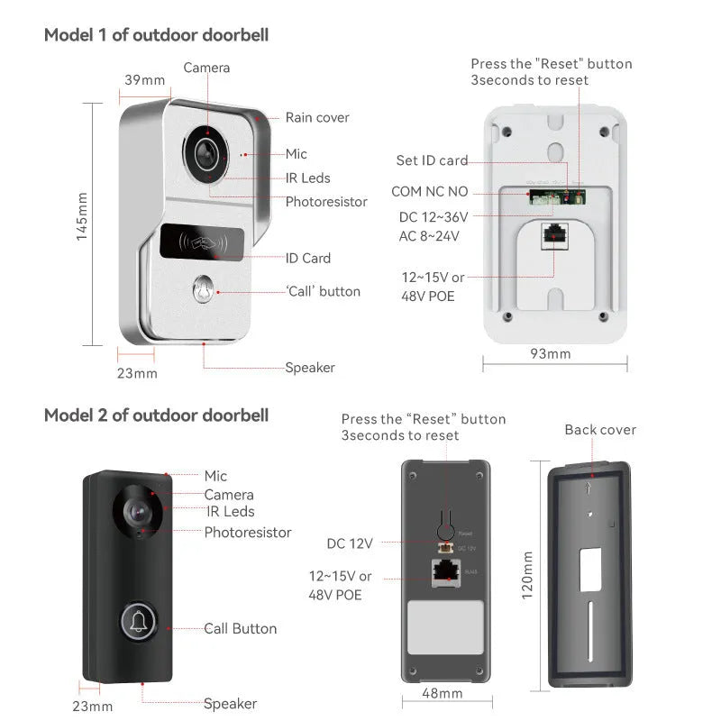 10-inch video intercom doorbell system with outdoor unit and 1080P HD camera for home security.