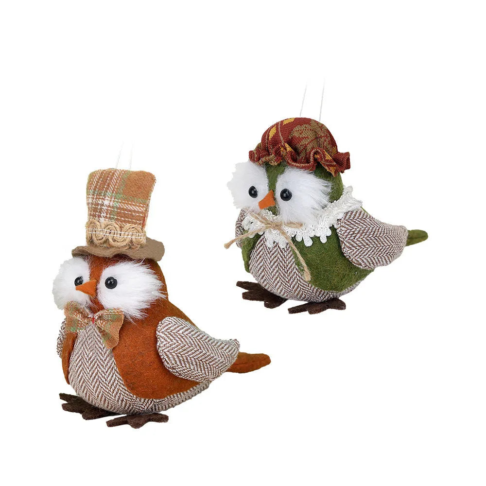 Orange and green harvest bird owl pendant ornament for Thanksgiving window or desktop decoration