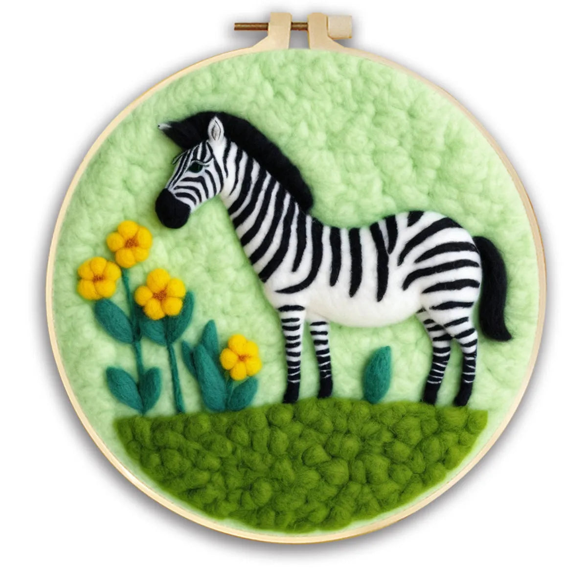 Round linen fabric embroidery kit with free hoop for making a 20x20 cm three-dimensional floral blanket painting.