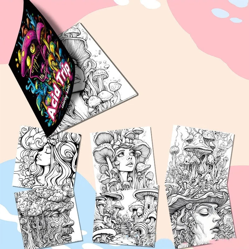 Acid tour colour painting book with 200mm length, open to show blank paper pages.