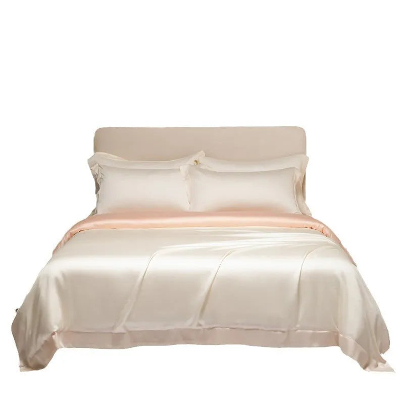 Lenzing Tencel 200 thread count bedding set in satin weave showing Aurora Blue quilt cover and pillowcases