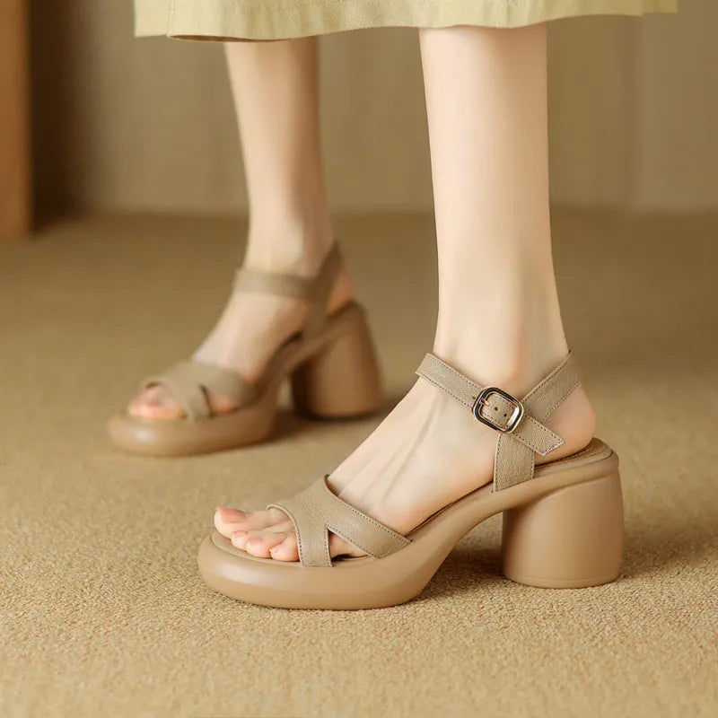 Women's open toe platform outdoor sandals in apricot colour with microfiber upper