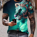 Men's black t-shirt with a detailed 3D fierce lion print on the front