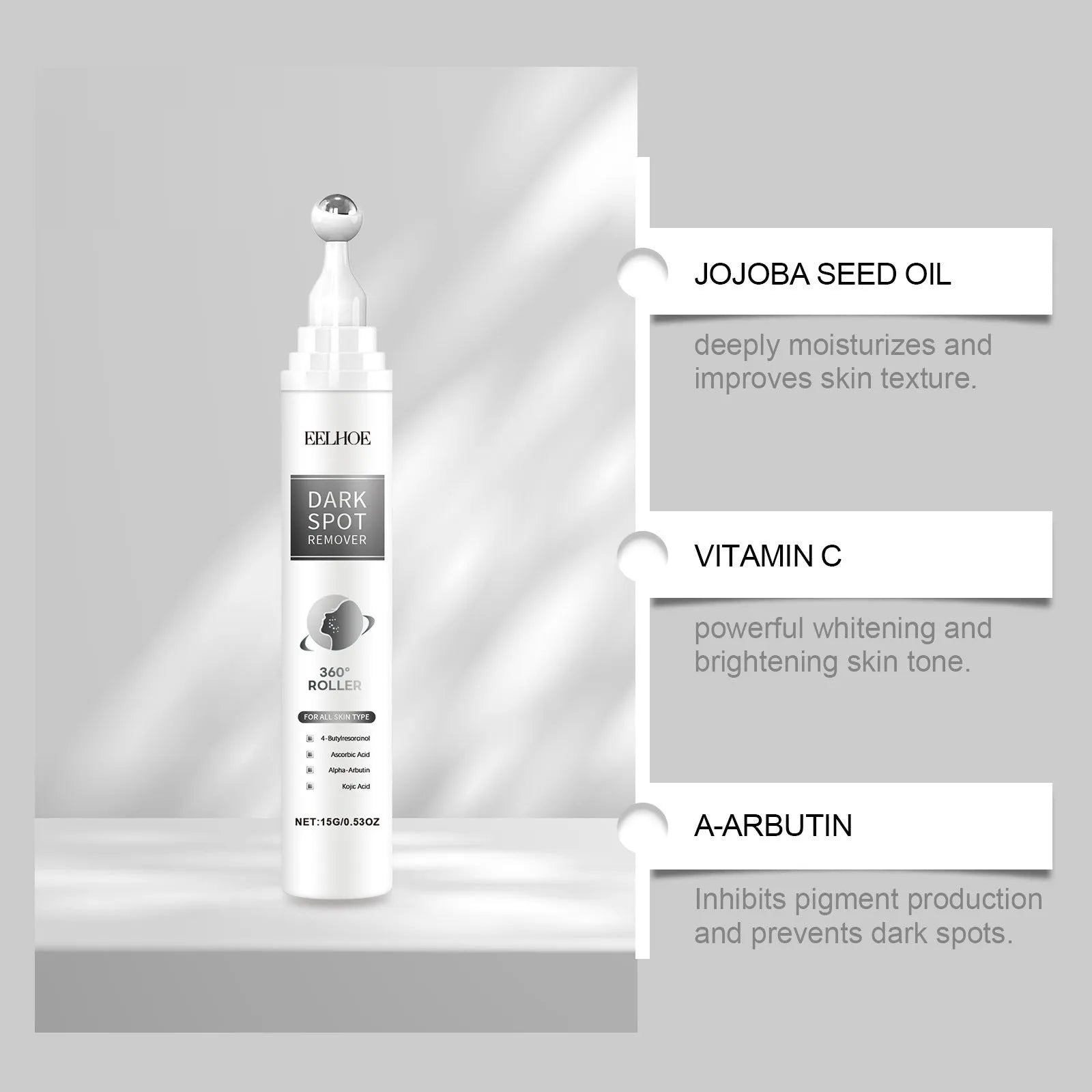 15g jar of Facial Essence Cream with jojoba oil and brightening ingredients.