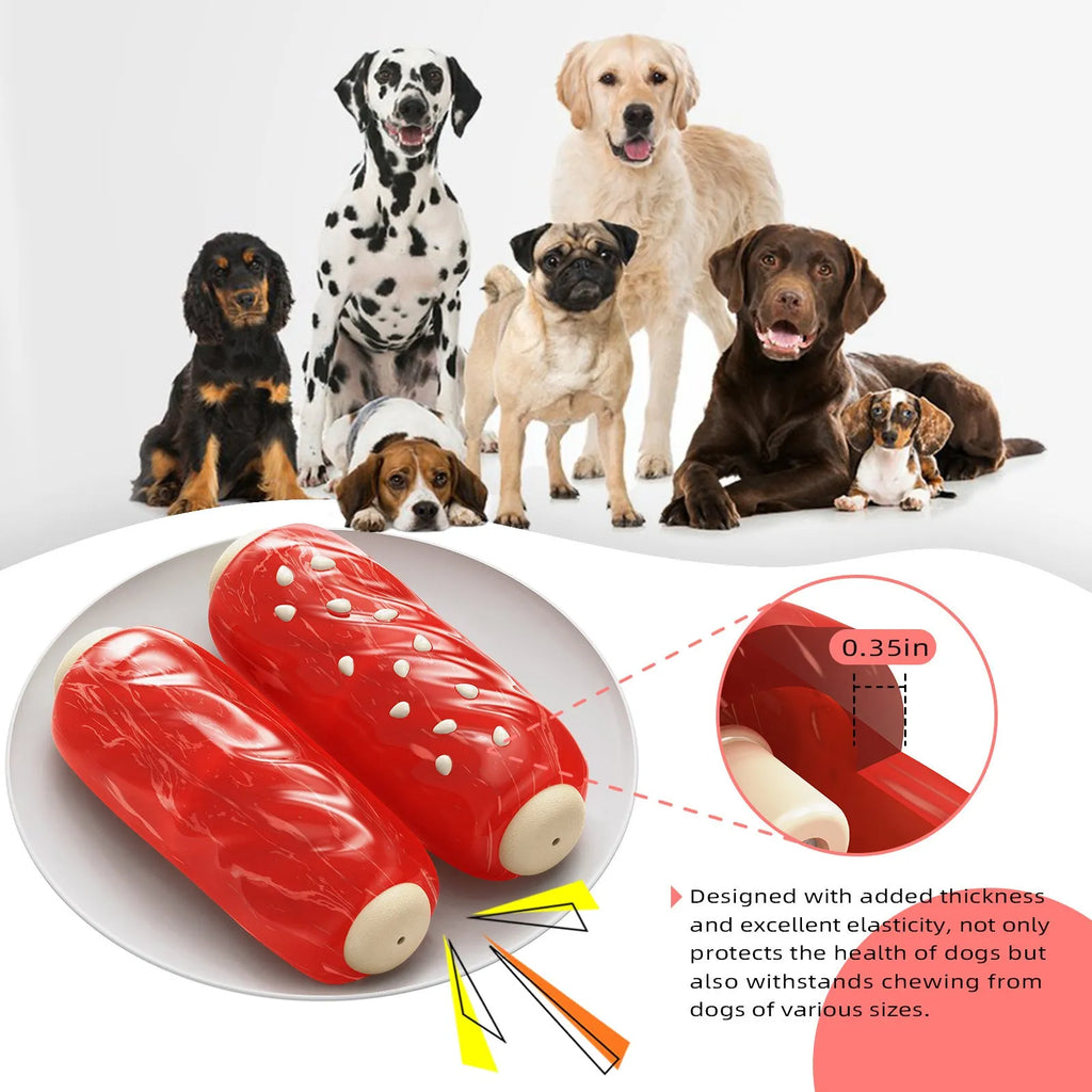 Primary colour plastic dog chew toy with textured molar rod surface and snack compartment