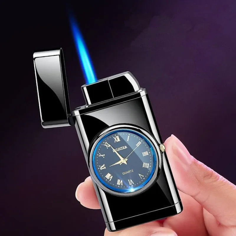 Multifunctional metal watch cigarette lighter with electronic display and LED lamp in brushed finish