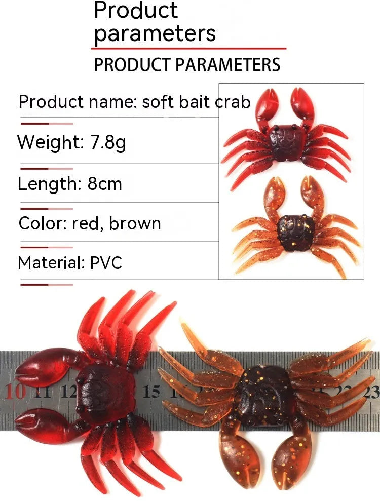 PVC soft crab fishing lure measuring 8cm long in brown crab colour variation