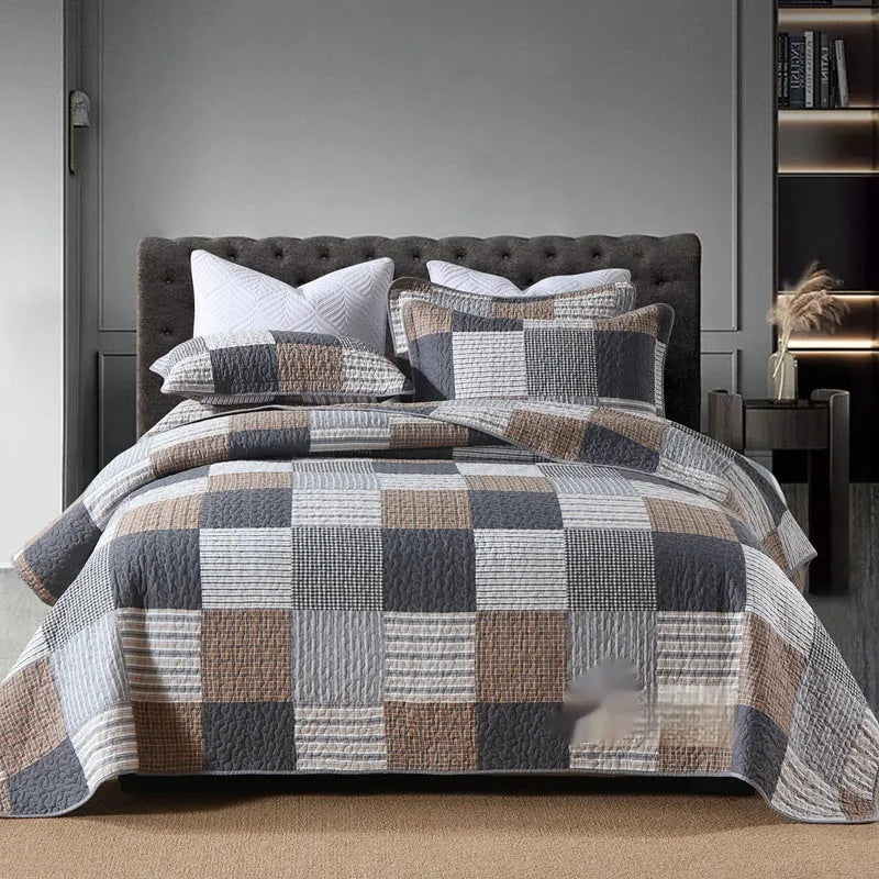 Pure cotton quilted bed cover set with printed pattern for 1.5-1.8 metre beds