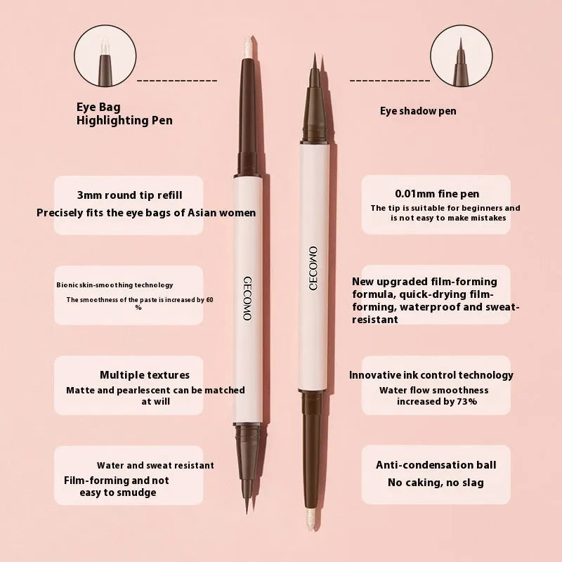Double headed silkworm eyeliner pen in pearlescent floating platinum and born nude apricot shades