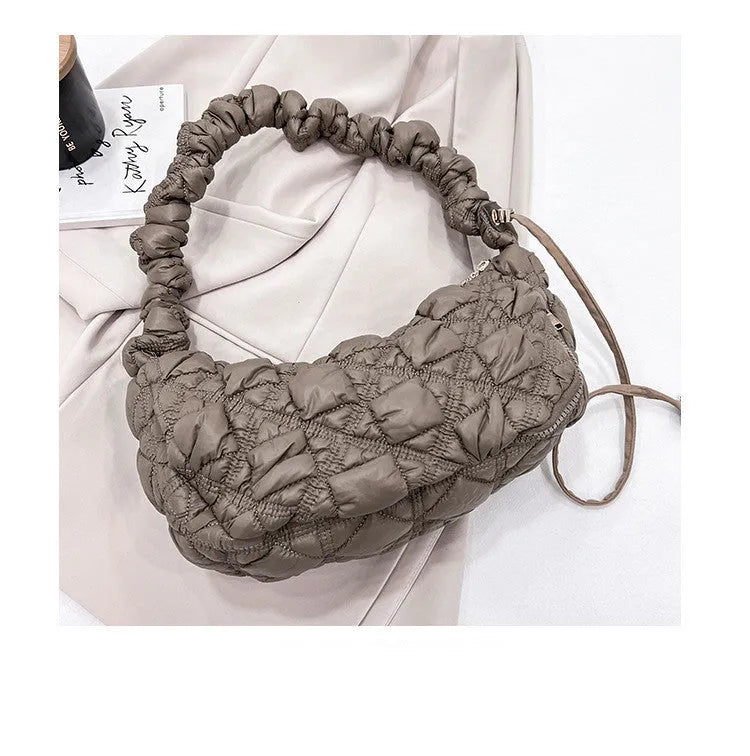 Women's nylon shoulder messenger bag in beige colour with adjustable strap