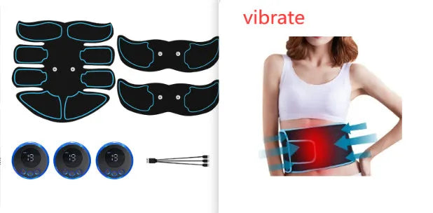 Abdominal muscle stimulation patch with digital display and three-piece design for six-pack massage