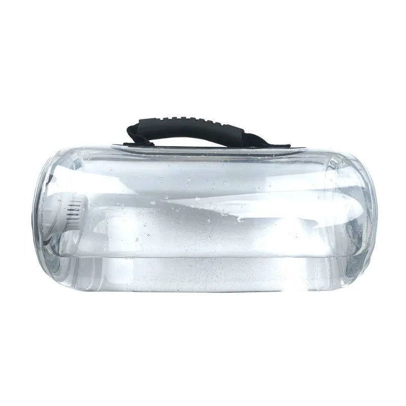 Transparent inflatable PVC bag filled with water, serving as an adjustable weight for strength training.